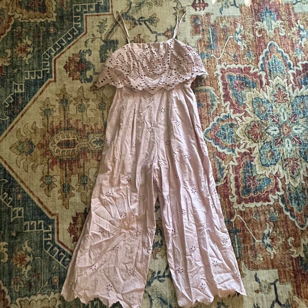 Pale lavender jumpsuit with scalloped